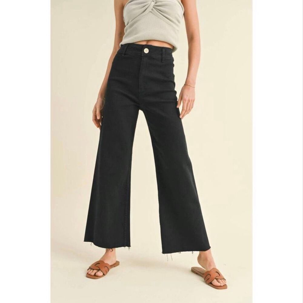 MIOU MUSE HIGH RISE RAW HEM CROP WIDE LEG PANTS JEANS Size Small